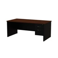 Quill Brand® Modular Right Single Pedestal Desk, Black/Walnut, 36"Dx72"W