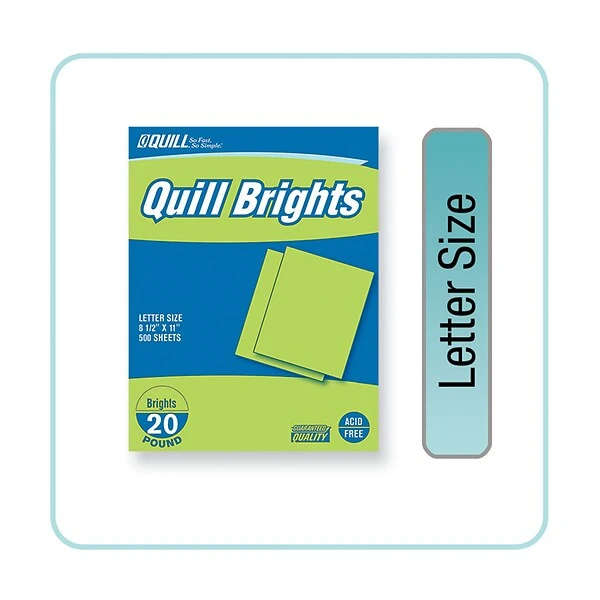 Quill Brand® Brights Multipurpose Colored Paper, 20 Lbs., 8.5" X 11", Green, 500 Sheets/Ream (722381) 3 Quill Brand® Brights Multipurpose Colored Paper, 20 Lbs., 8.5" X 11", Green, 500 Sheets/Ream (722381)