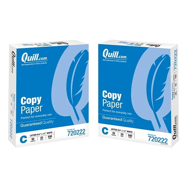 Quill Brand® 8.5" X 11" Copy Paper, 20 Lbs., 92 Brightness, 500 Sheets/Ream (720222RM) 3 Quill Brand® 8.5" X 11" Copy Paper, 20 Lbs., 92 Brightness, 500 Sheets/Ream (720222RM)