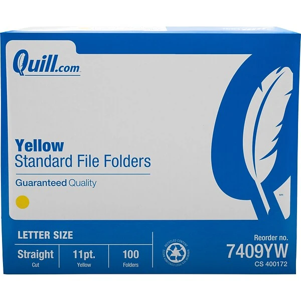 Quill Brand® File Folders, Straight-Cut, Letter Size, Yellow, 100/Box (7409YW) 4 Quill Brand® File Folders, Straight-Cut, Letter Size, Yellow, 100/Box (7409YW) - Image 2