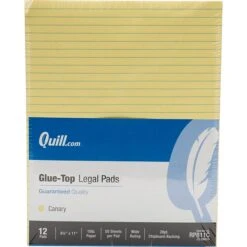 Quill Brand® Glue-Top Legal Pad, 8-1/2" X 11", Wide Ruled, Canary Yellow, 50 Sheets/Pad, 12 Pads/Pack (RP811C)