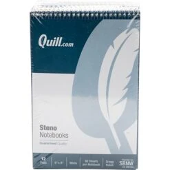 Quill Brand® Steno Pads, 6" X 9", Gregg Ruled, White, 80 Sheets/Pad, 12 Pads/Pack (SBNW)