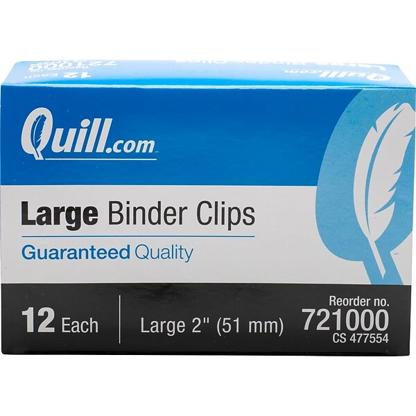 Quill Brand® Large Binder Clips, 1" Capacity, Black, 12/Box (721000-QCC) 3 Quill Brand® Large Binder Clips, 1" Capacity, Black, 12/Box (721000-QCC)