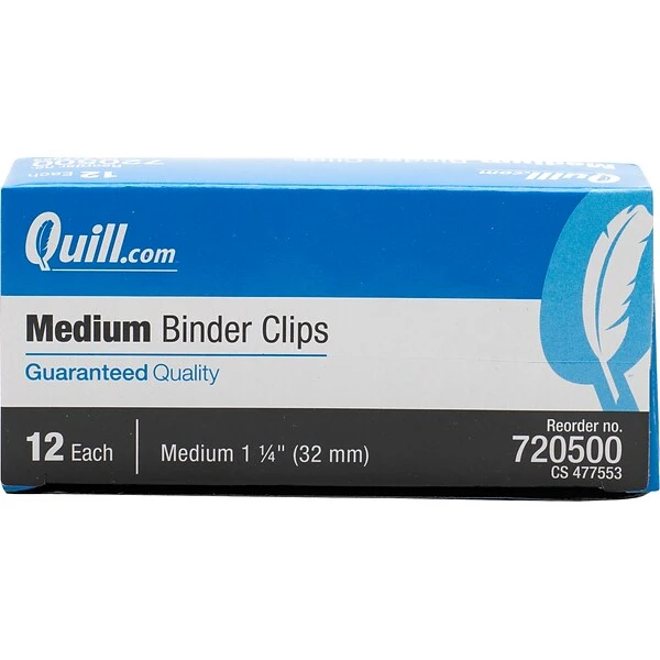 Quill Brand® Medium Binder Clips, 5/8" Capacity, 12/Box (720500-QCC) 3 Quill Brand® Medium Binder Clips, 5/8" Capacity, 12/Box (720500-QCC)