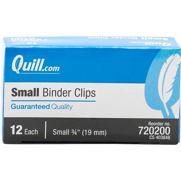 Quill Brand® Small Binder Clips, 3/8" Capacity, 12/Box (720200-QCC) 3 Quill Brand® Small Binder Clips, 3/8" Capacity, 12/Box (720200-QCC)