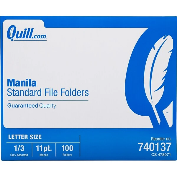 Quill Brand® File Folders, 1/3-Cut Assorted, Letter Size, Manila, 500/Carton (740137CT) 3 Quill Brand® File Folders, 1/3-Cut Assorted, Letter Size, Manila, 500/Carton (740137CT)