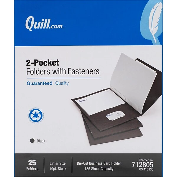 Quill Brand® 2-Pocket Folders With Fasteners Black, 25/Box (712805) 3 Quill Brand® 2-Pocket Folders With Fasteners Black, 25/Box (712805)