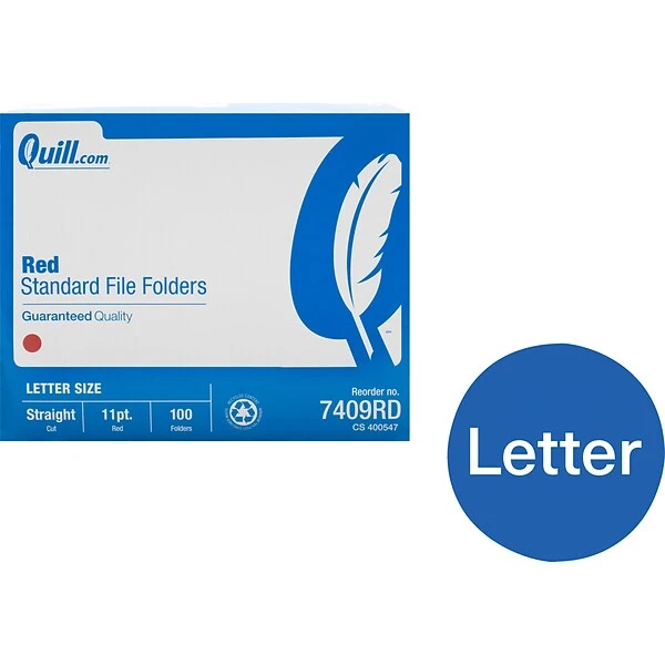 Quill Brand® File Folders, Straight-Cut, Letter Size, Red, 100/Box (7409RD) 3 Quill Brand® File Folders, Straight-Cut, Letter Size, Red, 100/Box (7409RD)