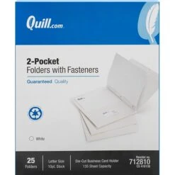 Quill Brand® 2-Pocket Folders With Fasteners White, 25/Box (712810)