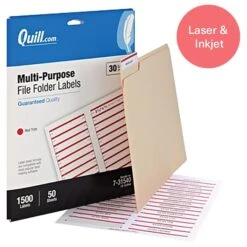 Quill Brand® Laser/Inkjet File Folder Labels, 2/3" X 3-7/16", Red, 1,500 Labels (Compare To Avery 5066)