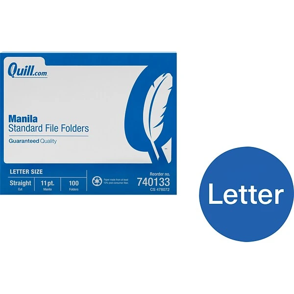 Quill Brand® File Folders, Straight Cut, Letter Size, Manila, 100/Box (740133) 4 Quill Brand® File Folders, Straight Cut, Letter Size, Manila, 100/Box (740133) - Image 2