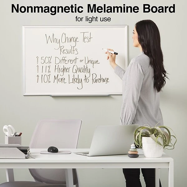 Quill Brand® Standard Durable Melamine Dry-Erase Whiteboard, Aluminum Frame, 3' X 2' (28339-CC) 4 Quill Brand® Standard Durable Melamine Dry-Erase Whiteboard, Aluminum Frame, 3' X 2' (28339-CC) - Image 2