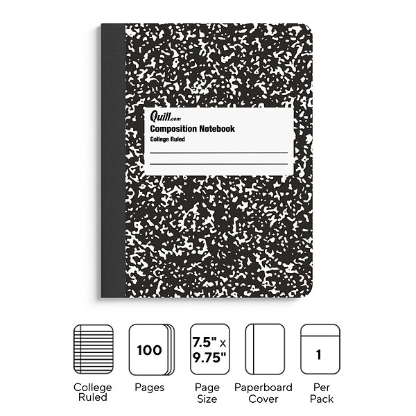 Quill Brand® Composition Notebook, 7.5" X 9.75", College Ruled, 80 Sheets, Black/White (TR55064) 3 Quill Brand® Composition Notebook, 7.5" X 9.75", College Ruled, 80 Sheets, Black/White (TR55064)