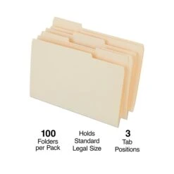 Quill Brand® Premium File Folders, Assorted Tabs, 1/3-Cut, Legal Size, Manila, 100/Box (761137)