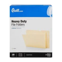 Quill Brand® Heavy-Duty 2-Ply File Folders, 1/3-Cut, Assorted Tabs, Letter Size, 100/Box (710434) -Office Essentials Shop s1227708 s7