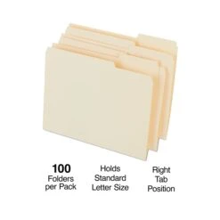 Quill Brand® Right Position File Folders, 1/3-Cut, Letter Size, Manila, 100/Box (730042)