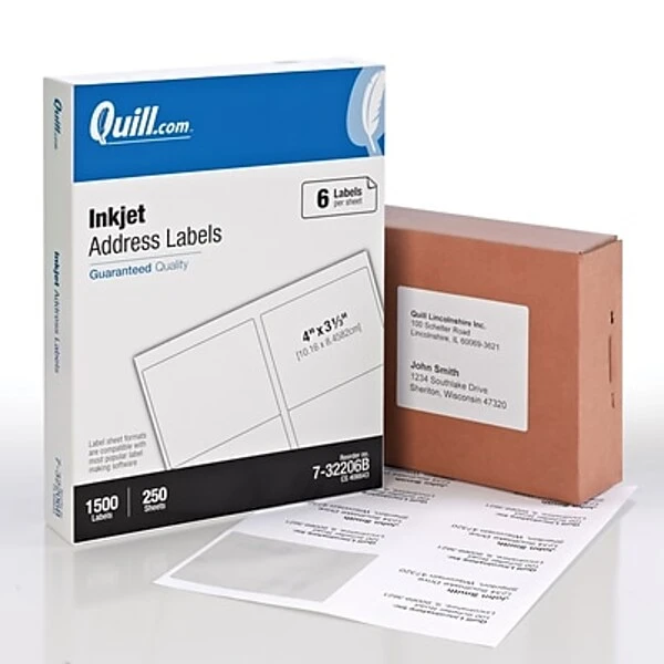 Quill Brand® Inkjet Address Labels, 3-1/3" X 4", White, ,1500 Labels (Compare To Avery 5164, 8164 & 8464) 3 Quill Brand® Inkjet Address Labels, 3-1/3" X 4", White, ,1500 Labels (Compare To Avery 5164, 8164 & 8464)