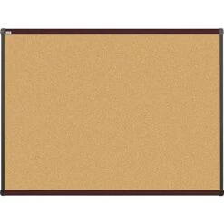 Quill Brand® Durable Cork Bulletin Board, Mahogany Frame, 4'W X 3'H (23690-CC)
