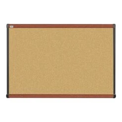 Quill Brand® Durable Cork Bulletin Board, Cherry Frame, 3'W X 2'H (23684-CC)